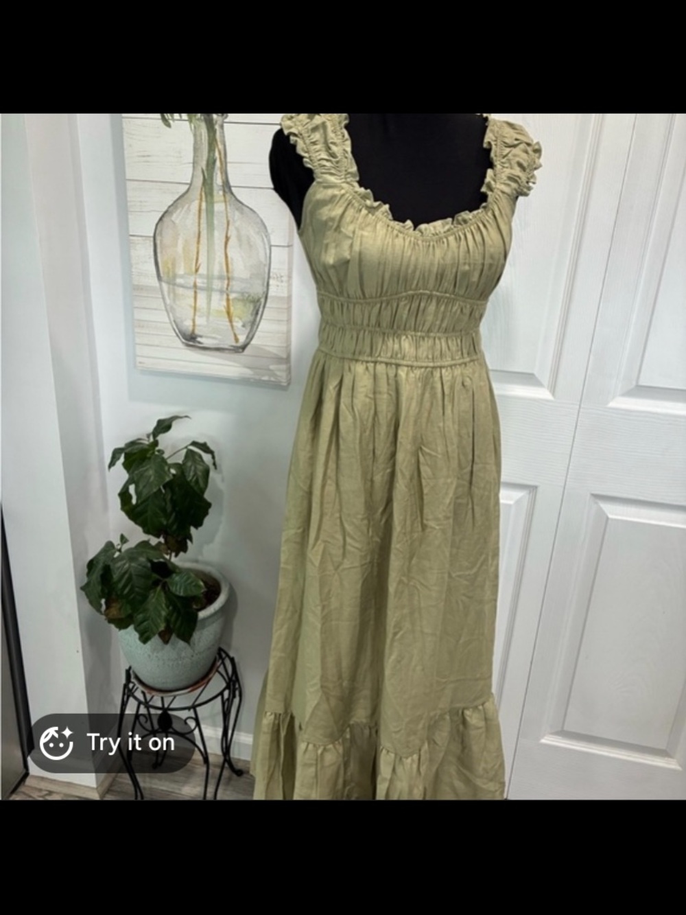 Blu Pepper Olive Green Ruffled Maxi Dress
